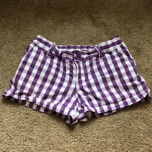 Faded‎ Glory Shorts Girls Size 12 Purple White Checkered Adjustable Waist
